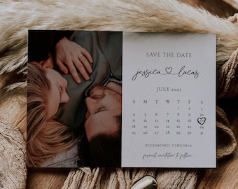 Calendar Save the Date Template, Save the Date with Photo, Editable Save the Date, Save the Date Calendar Printable, Instant Download