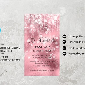 Pink Birthday Invitation, Digital Birthday Invite, Birthday Invitation Girl, Women Birthday Invitation, Pink Party, Shower Invite image 2