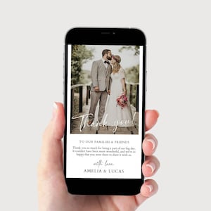 Plantilla electrónica de agradecimiento para bodas, plantilla de tarjeta de agradecimiento digital, nota de agradecimiento para teléfono inteligente, descarga digital de foto de agradecimiento