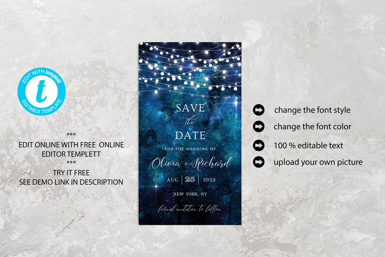Save the Date Night Sky Save the Date Starry Night Editable Save the Date Digital Invitation Save the Date Galaxy Save the Date Invite