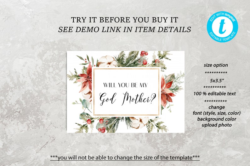 Proposal Card Template Printable Will You Be My God Mother ...