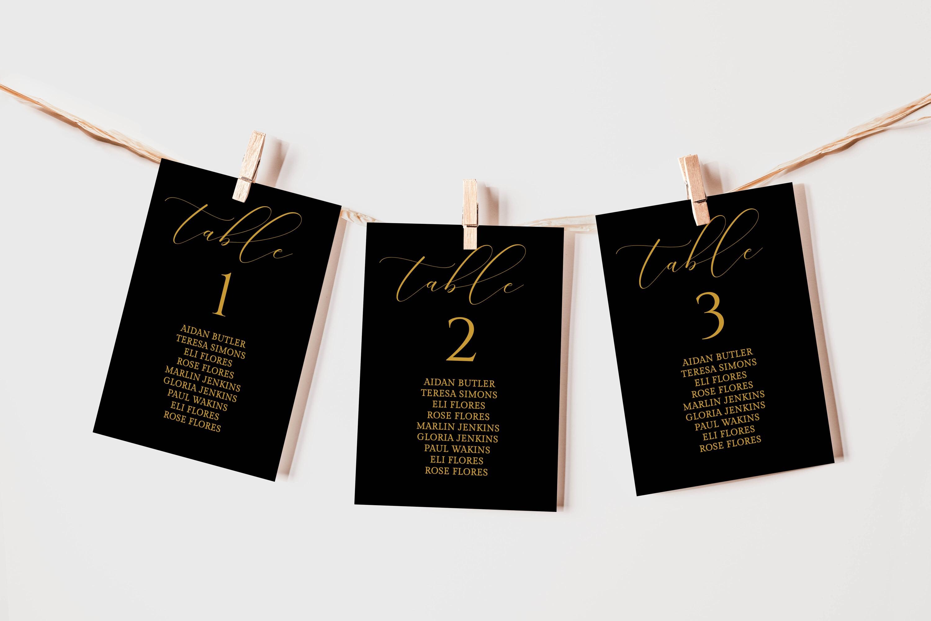 Elegant Black Gold Seating Cards Template: Editable Online (instant ...