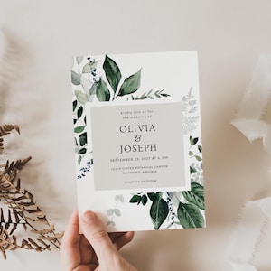 OLIVIA - Invitación de boda con vegetación, conjunto de invitaciones de boda, invitación de boda rústica y botánica, plantilla editable, descarga digital imagen 2
