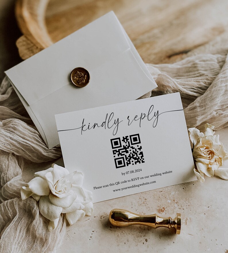 Wedding RSVP Card with QR Code, Editable Template image 2