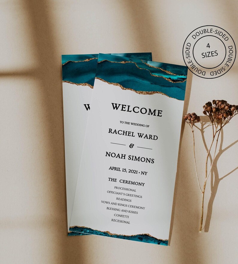 Wedding invitation bundle Teal and Gold, Wedding invitation kit, Wedding invitation suite agate, Invitation suite template, Instant Download image 8