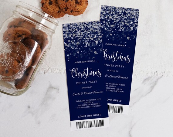 Christmas Party Ticket Invitation, Holiday Invite, Christmas Flyer, Editable Template