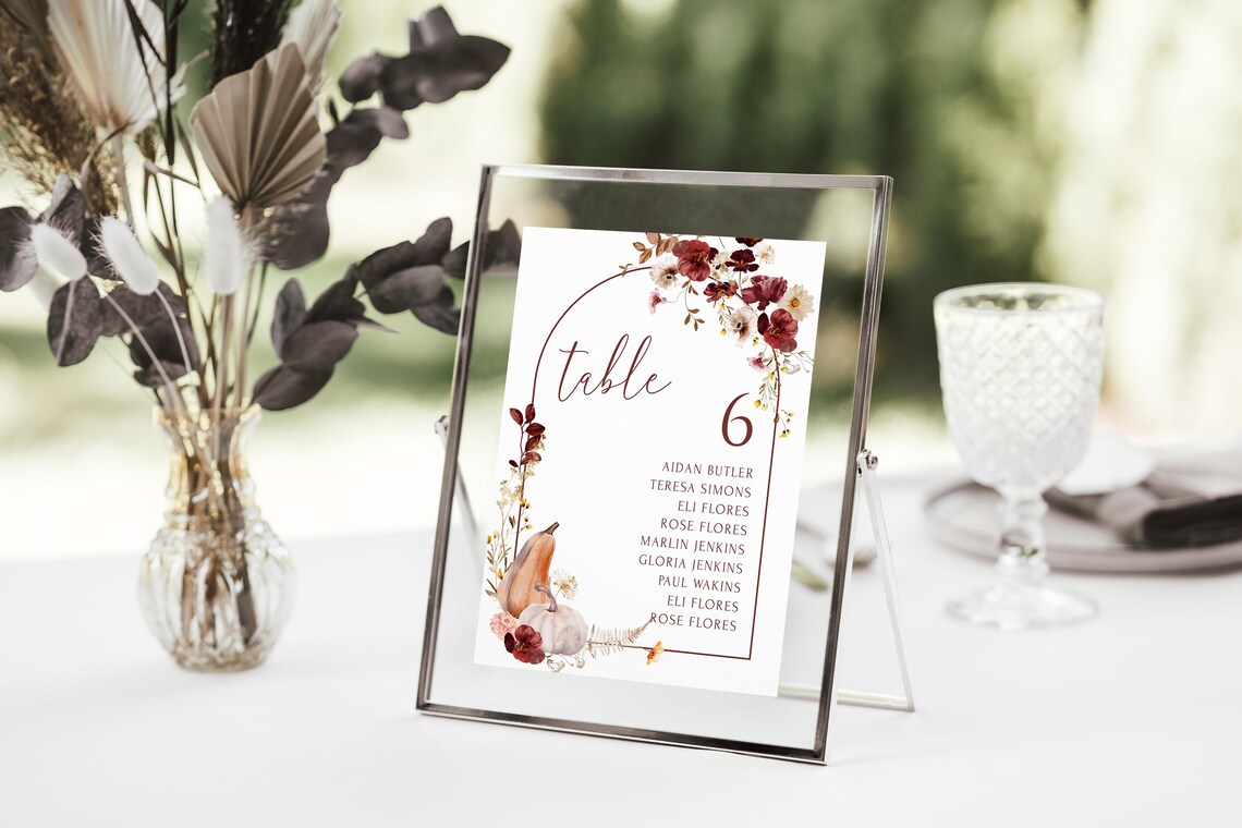 Fall Seating Chart Card Template Terracotta Wedding Table Etsy