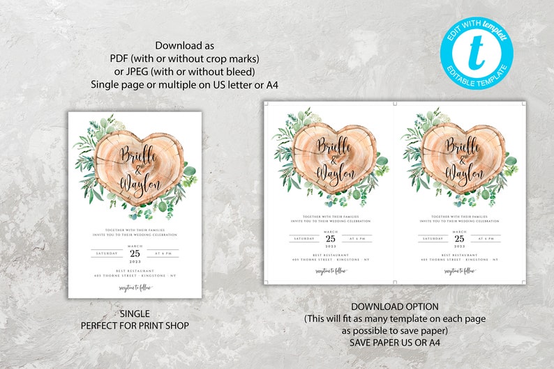 Rustic Woodland Wedding Invitation Set Template, Country Barn Wedding Invitation, Greenery Wedding Invitation with RSVP, Instant Download image 7