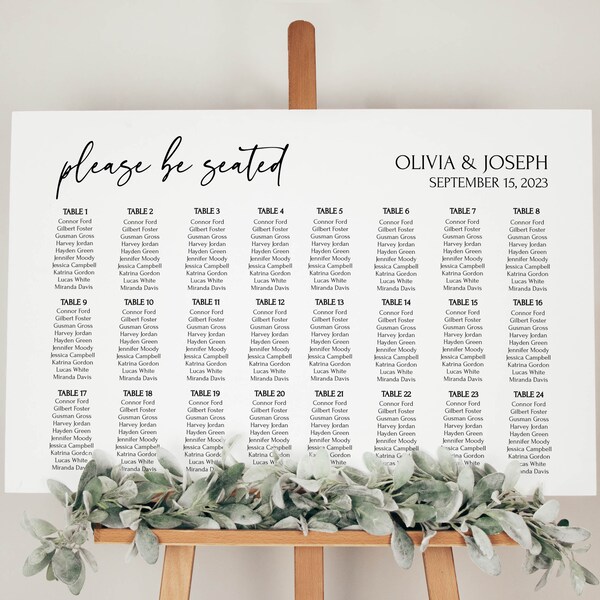 Wedding Seating Chart 24 tables, Wedding Seating Chart Poster, Seating Chart Wedding Template, Landscape, Editable Text, Instant Download