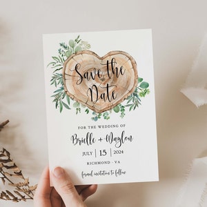 Rustic Save the Date, Wood Slice Save the Date Invitation, Save Our Date Foliage, Save the Date Wedding Greenery, Barn Save the Date DIY