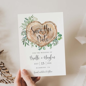 Rustic Save the Date, Wood Slice Save the Date Invitation, Save Our Date Foliage, Save the Date Wedding Greenery, Barn Save the Date DIY