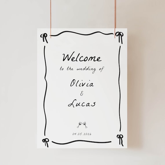 Whimsical Wedding Welcome Sign: Scribble Handwritten Style (Digital Template)