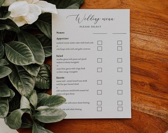 Wedding Menu Selection Card, Menu Choice Card, Wedding Menu Card Printable, Wedding Menu Option, Bridal Shower Menu, 100% Editable Text