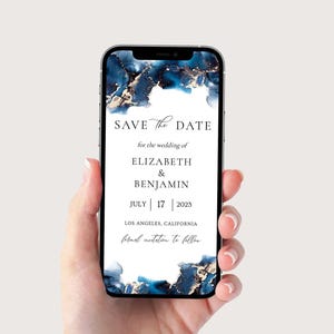 RHEA - Save the Date Electronic Invitation, Save the Date Ocean, Save the Date Blue and Gold, Text Message Wedding, Digital Invitation