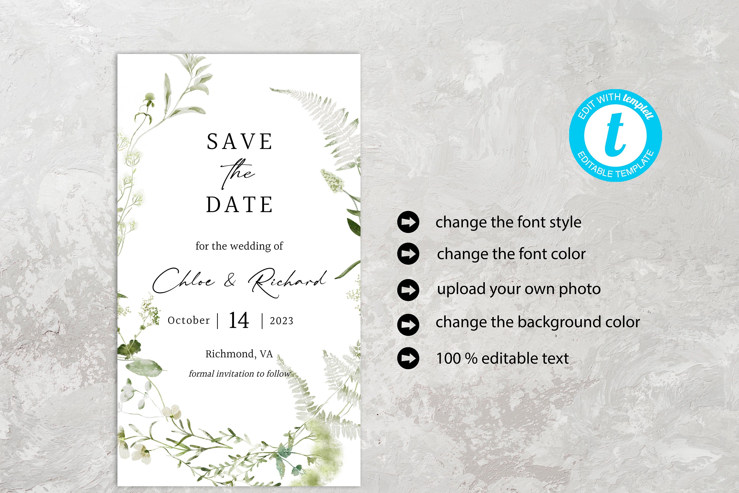 Greenery Save the Date Wedding Invitation, Digital Save the Date Invite ...