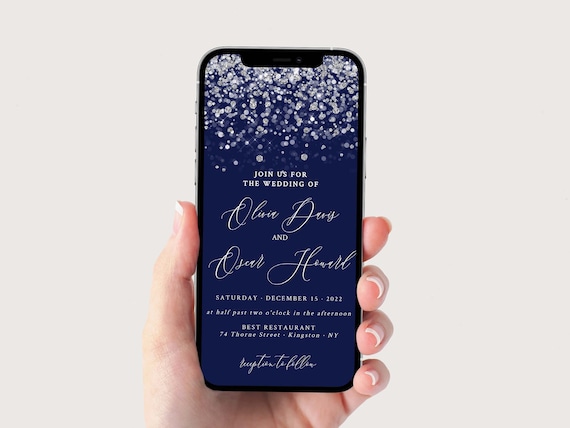 Wedding Invitation Electronic, Digital Wedding Invite, Wedding Invitation Blue and Silver, Invitation Text Message, Digital Download