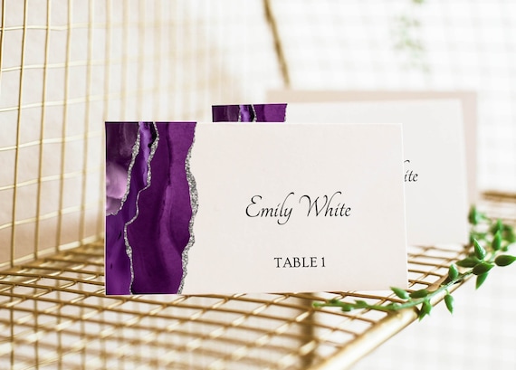 Purple Wedding Place Card Template Name Card Printable - Etsy