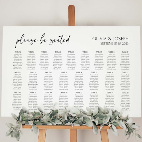 Wedding Seating Chart 25 Tables Wedding Seating Chart Large Etsy