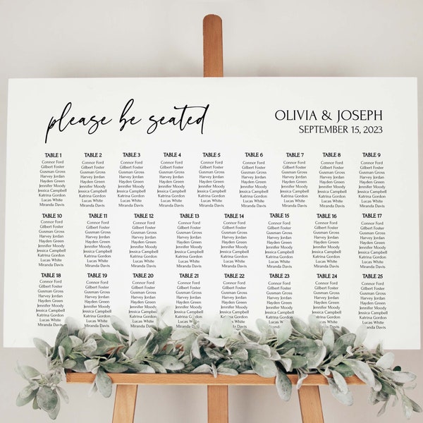 Wedding Seating Chart 25 tables, Wedding Seating Chart Large, Seating Chart Wedding Template, Landscape, Editable Text, Instant Download