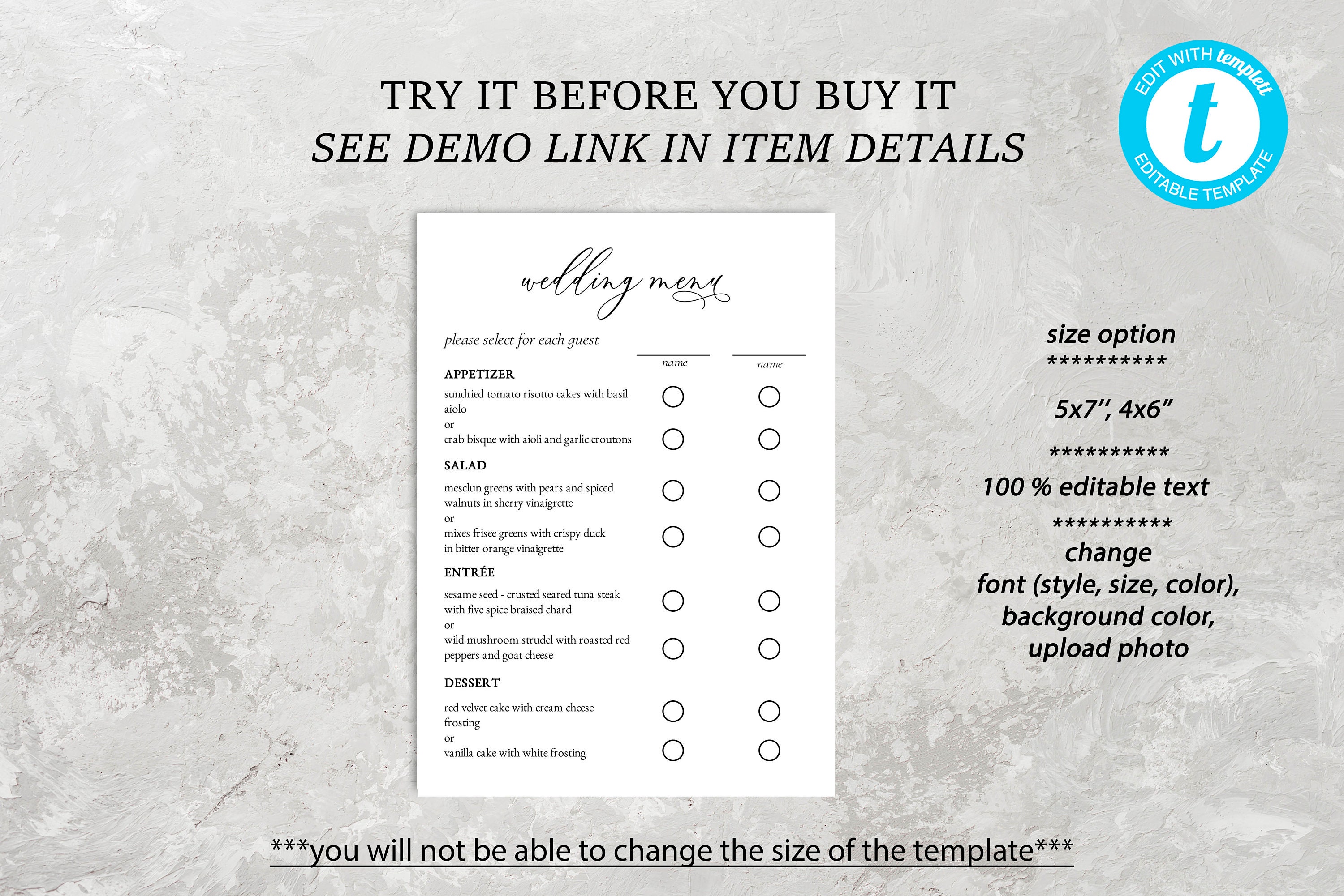 Wedding Menu Selection Card Menu Option Card Wedding Menu Etsy UK