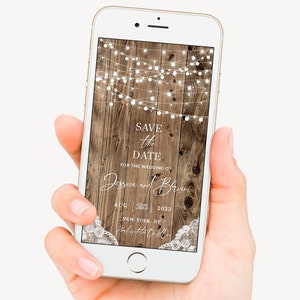 Holz Save the Date, Rustikal Save the Date, Vintage Save the Date, Digital Save the Date Template, elektronische Einladung, Save the Date Lights
