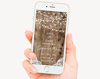 Rustic Wood Save the Date: Vintage Lights, Editable Digital Template