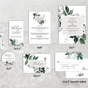 OLIVIA Wedding Invitation Greenery, Wedding Invitation Set Template, Wedding Invitation Foliage, Editable Template, Instant Download image 6