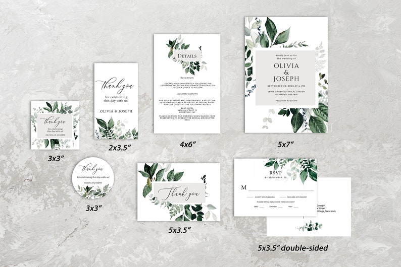 OLIVIA Wedding Invitation Greenery, Wedding Invitation Set Template, Wedding Invitation Foliage, Editable Template, Instant Download image 6