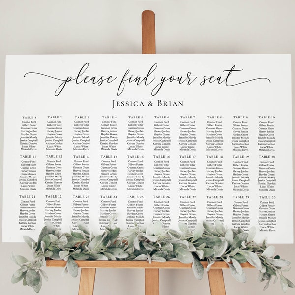 30 tables Seating Chart 48x36'', Wedding Seating Chart Sign Template, Horizontal Seating Chart, Seating Chart A0, Landscape Seating Chart