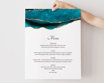 Teal and Gold Wedding Menu Sign, Wedding Menu Template, Large Wedding Menu Sign, Turquoise Wedding, Wedding Menu Poster, Instant Download