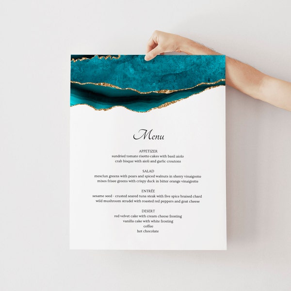 Teal and Gold Wedding Menu Sign, Wedding Menu Template, Large Wedding Menu Sign, Turquoise Wedding, Wedding Menu Poster, Instant Download