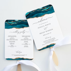 Petrol und Gold Fan-Programme für Hochzeit, Fan-Programmvorlage, Order of Sevice, Zeremonieprogramm, Achat-Hochzeit, druckbar, herunterladbar