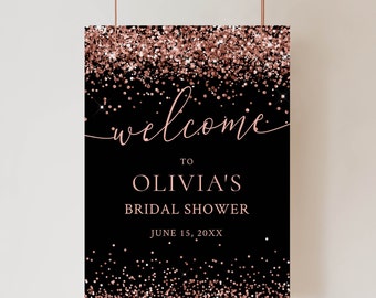 Black and Rose Gold Bridal Shower Welcome Sign (Editable Text, Digital Download)