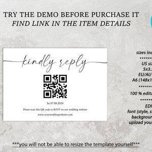 Wedding RSVP Card with QR Code, Editable Template image 4