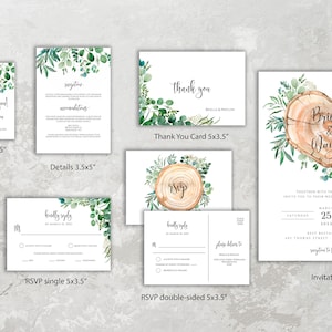 Rustic Woodland Wedding Invitation Set Template, Country Barn Wedding Invitation, Greenery Wedding Invitation with RSVP, Instant Download image 4