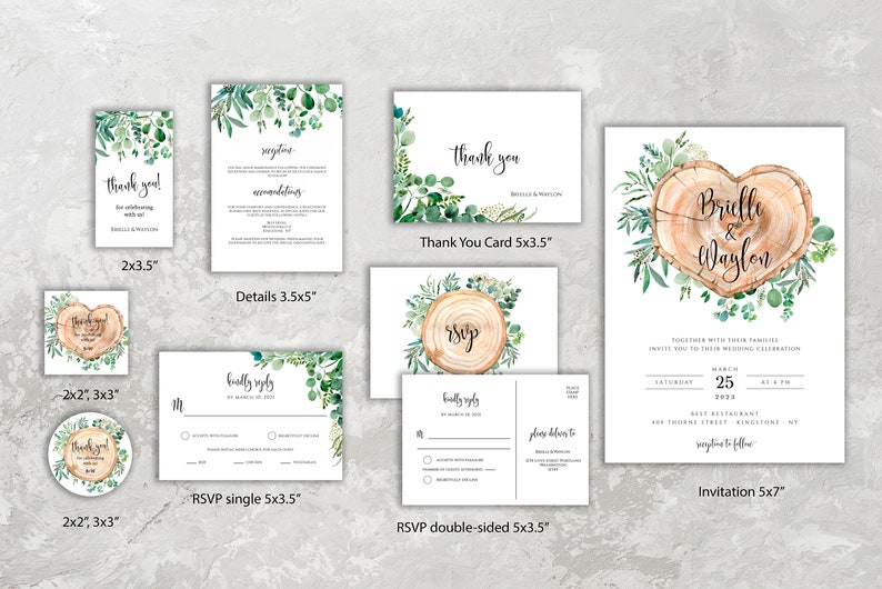 Rustic Woodland Wedding Invitation Set Template, Country Barn Wedding Invitation, Greenery Wedding Invitation with RSVP, Instant Download image 4