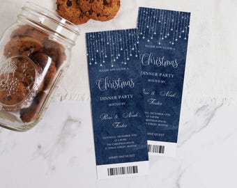 Editable Christmas Party Ticket Invitation, Winter Formal (Digital Download)