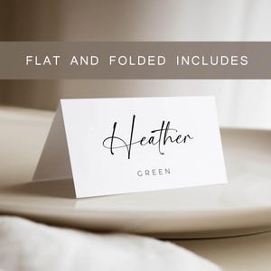 Kaartsjabloon boho-huwelijk, naamkaartjes, modern minimalistisch plaatskaartsjabloon, plat en gevouwen, tafelnaamkaartjes, direct downloaden