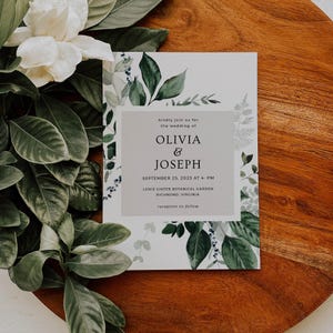 OLIVIA - Invitación de boda con vegetación, conjunto de invitaciones de boda, invitación de boda rústica y botánica, plantilla editable, descarga digital imagen 3