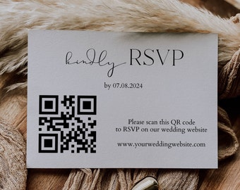 RSVP Online, QR Code Response Card, Modern Wedding Reply Card, Minimalist Wedding RSVP Card, Online Reply Card Template, Editable Text