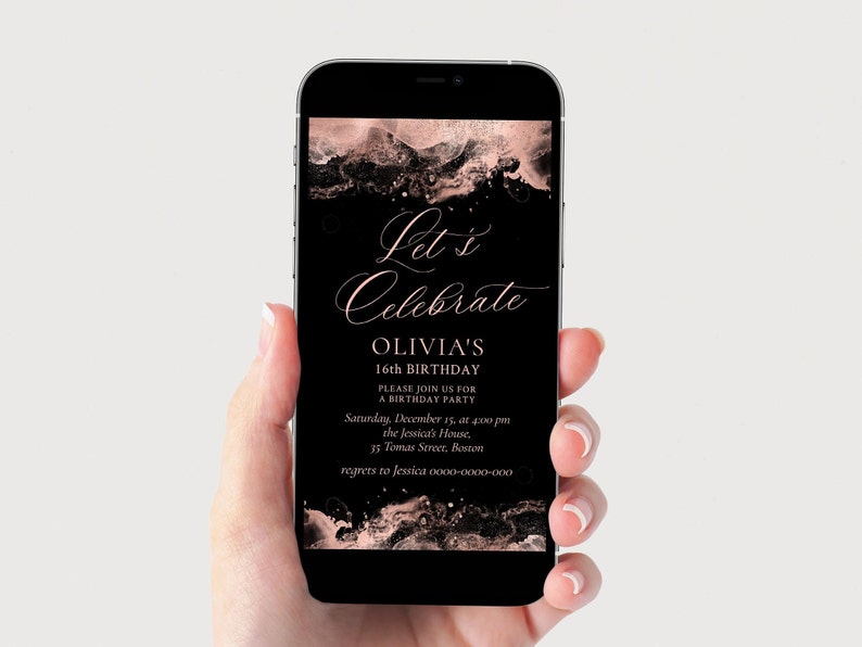 Rose Gold Birthday Invitation Template Digital Birthday Etsy