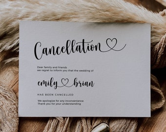 Wedding Cancellation Announcement Card, Wedding Cancelled Card, Change Date Wedding Card, Postponement, Editable Text, Instant Download