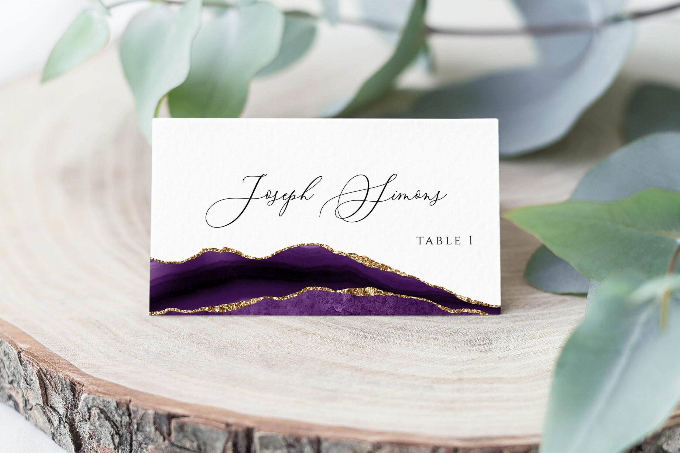 Purple and Gold Place Card Template Table Place Card Wedding | Etsy