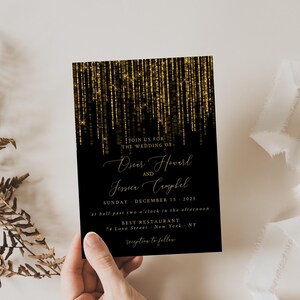 Wedding Invitation Black and Gold, Wedding Invitation Suite, Wedding Invitation Winter, New Year Wedding Invitation, Editable Text image 2