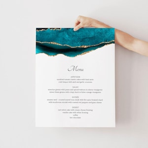 Türkis und Gold Hochzeitsmenüschild, Hochzeitsmenü Vorlage, großes Hochzeitsmenü Schild, Türkis Hochzeit, Hochzeitsmenü Poster, Instant Download