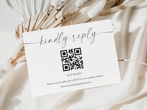 Wedding rsvp qr code, Wedding QR code card, Rsvp Online, Wedding Response QR card, Reply Card with QR Code, Editable