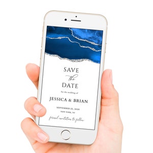 Save the Date Blue and Silver, Save the Date Royal Blue, Electronic Save the Date, Digital Save the Date Invitation, Save the Date Texting