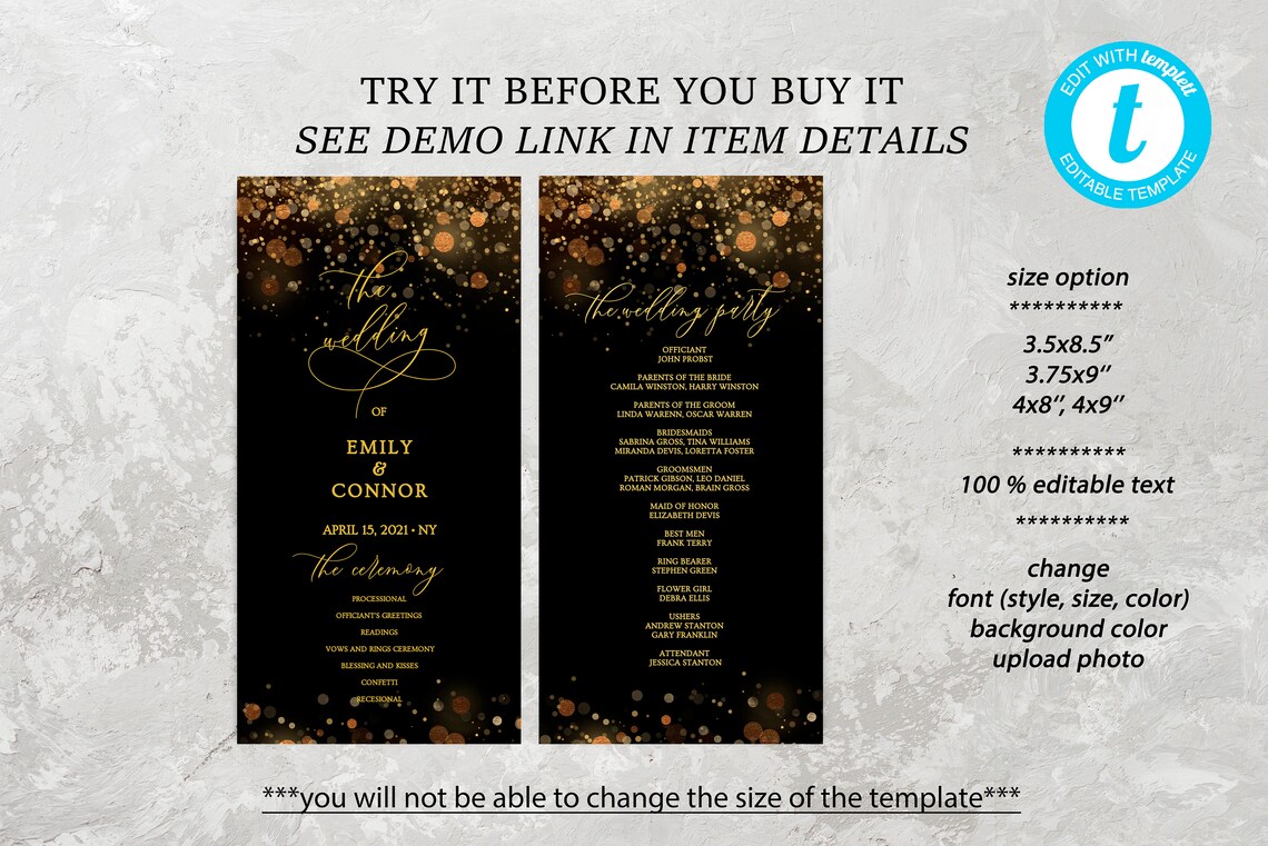 Black and Gold Programs for Wedding Ceremony Program Etsy