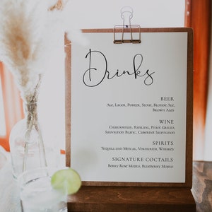 Modern Wedding Bar Menu, Minimalist Bar Menu Wedding Sign, Drink Sign Wedding Template, Wedding Bar Sign Printable, Instant Download