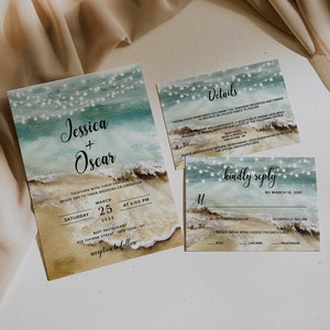 Hochzeitseinladung Strand Thema, Hochzeitseinladung Ozean, Hochzeitseinladung Set, Hochzeitseinladung Sommer, Einladungsvorlage, bearbeitbar